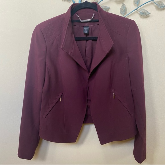 WHBM Stitched Shoulder Cropped Blazer Burgundy/Wine Sz 6 - Picture 2 of 5